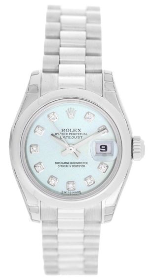 Rolex Ladies Platinum President Watch 179166 Glacier Blue Diamond Dial