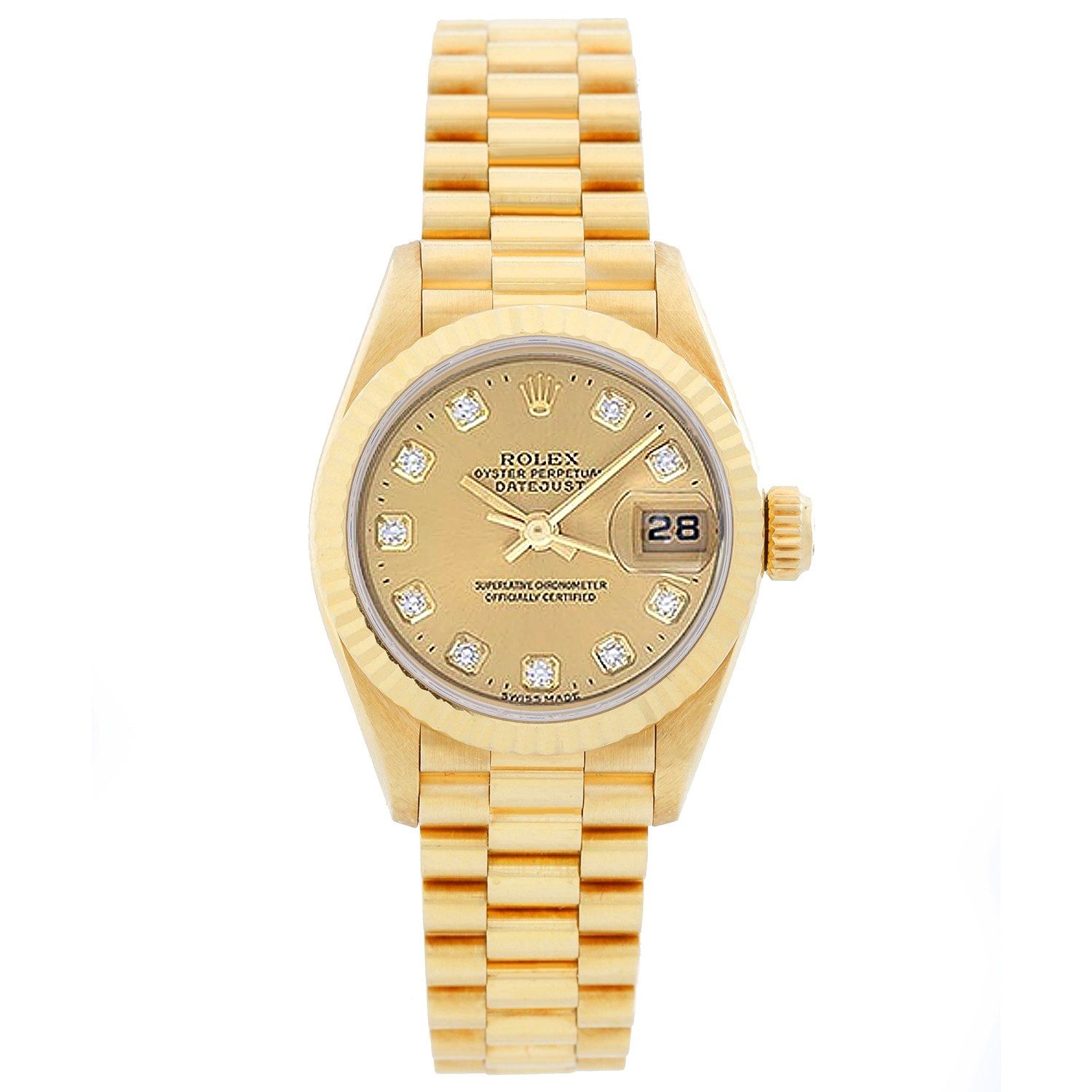 Rolex President Ladies 18k Yellow Gold Watch 69178 Custom Diamond Dial