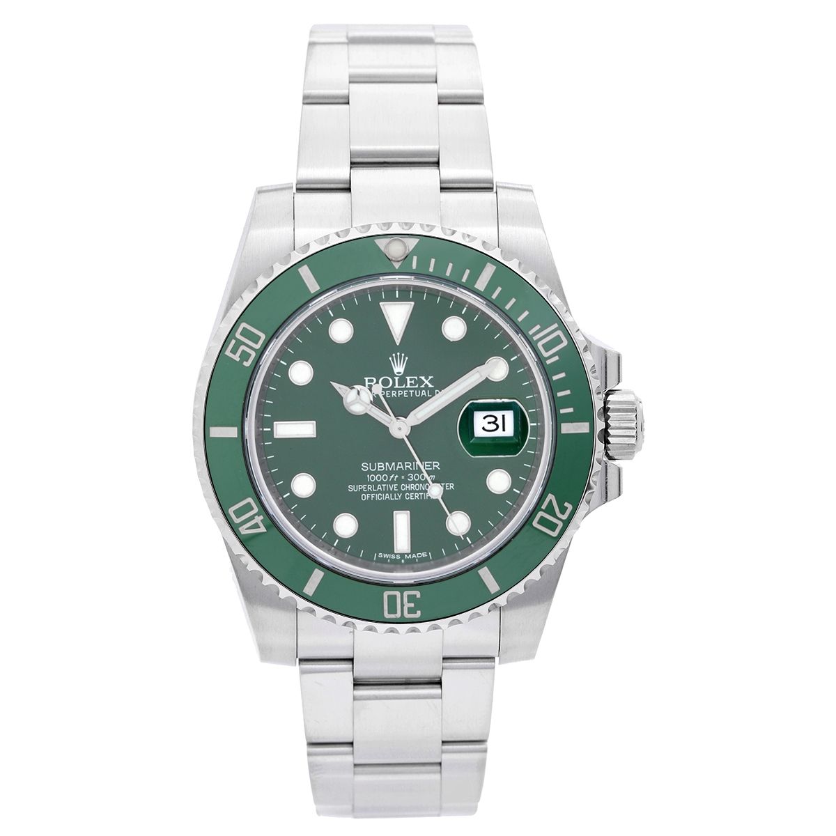 rolex submariner green dial steel mens watch 116610lv