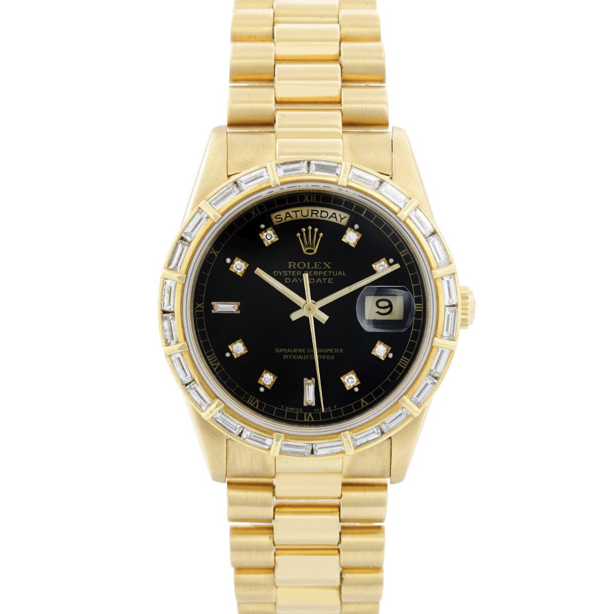 Rolex President Day-Date Men's 18k Gold Watch 18238 Black Dial