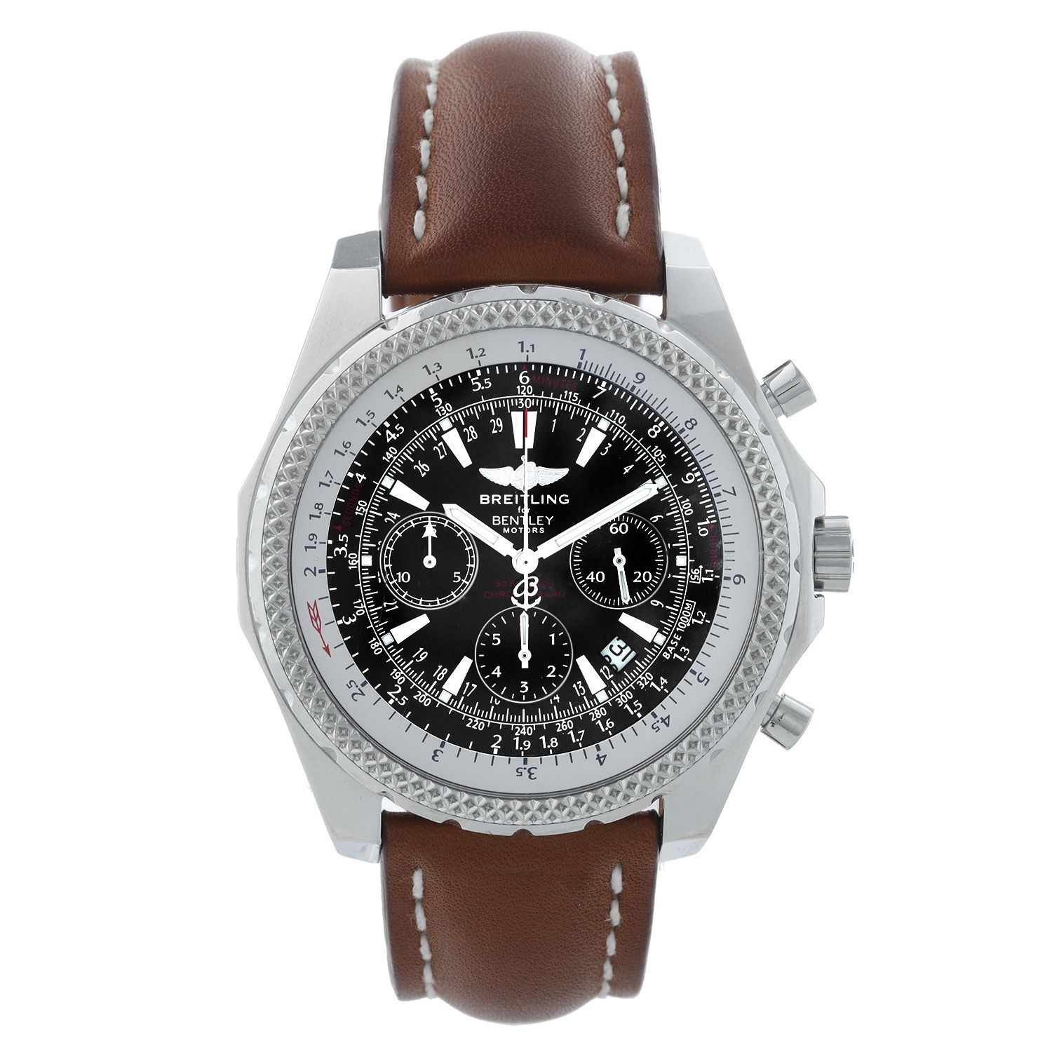 Black Stainless Steel Case,Brown Leather Edwin ELEMENT Men's Chronograph Watch 
