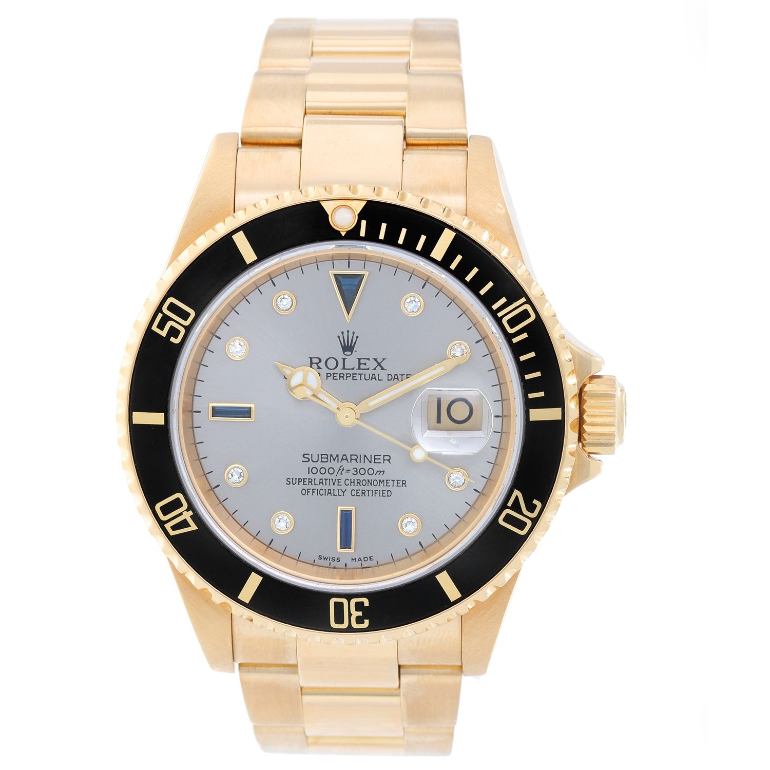 Rolex Submariner 18k Gold Men's Watch Serti Dial 16618