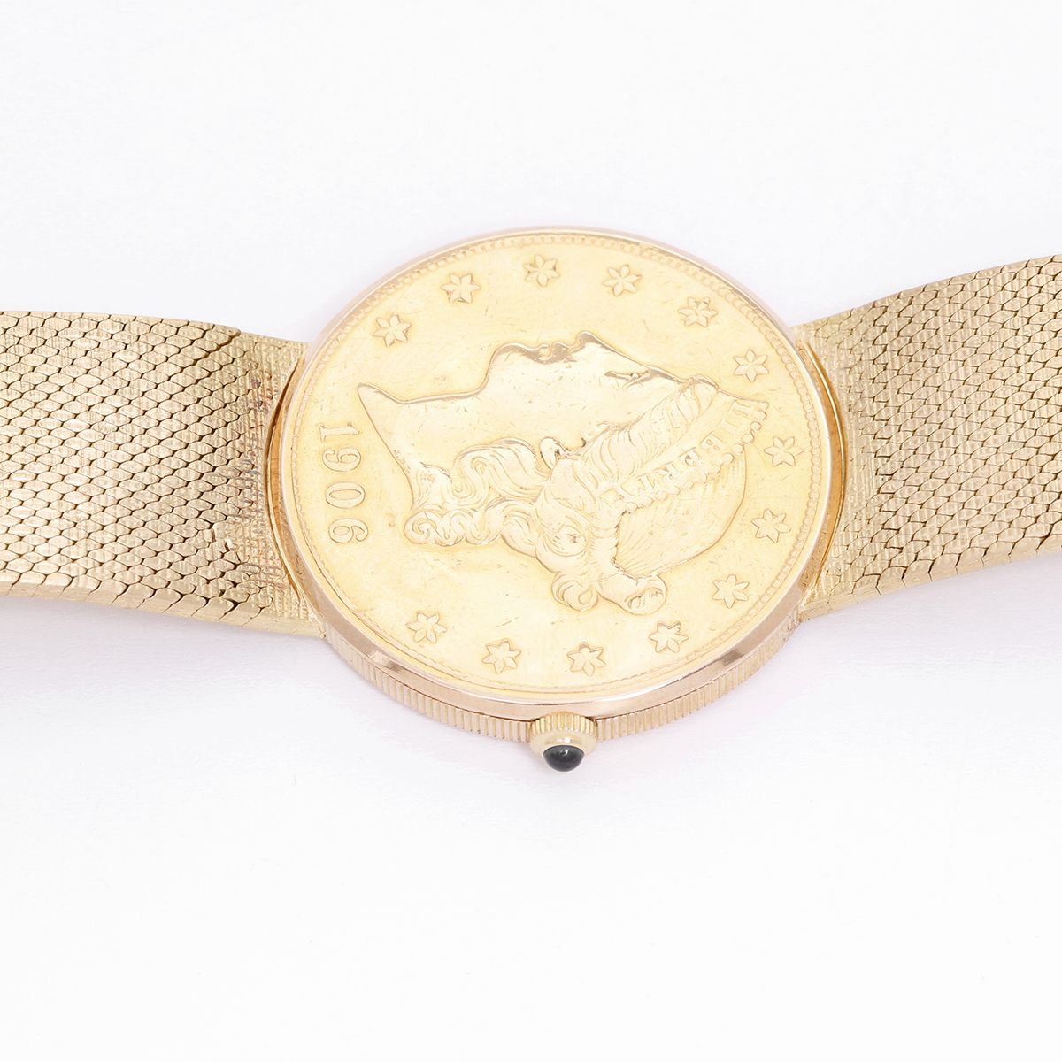 gold coin watch etched sapphire glass