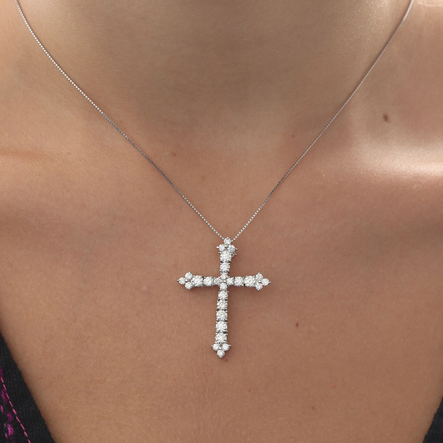 Platinum 2 cts Diamond Cross Pendant Necklace