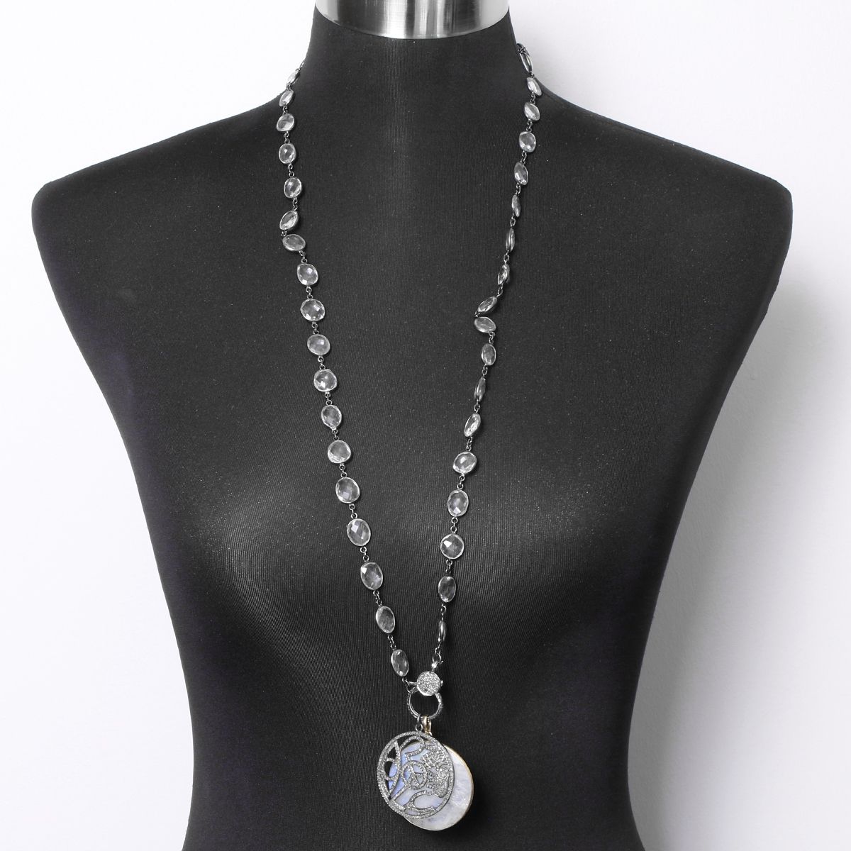 Beautiful Clear Quartz, Diamond, Moonstone Pendant Necklace