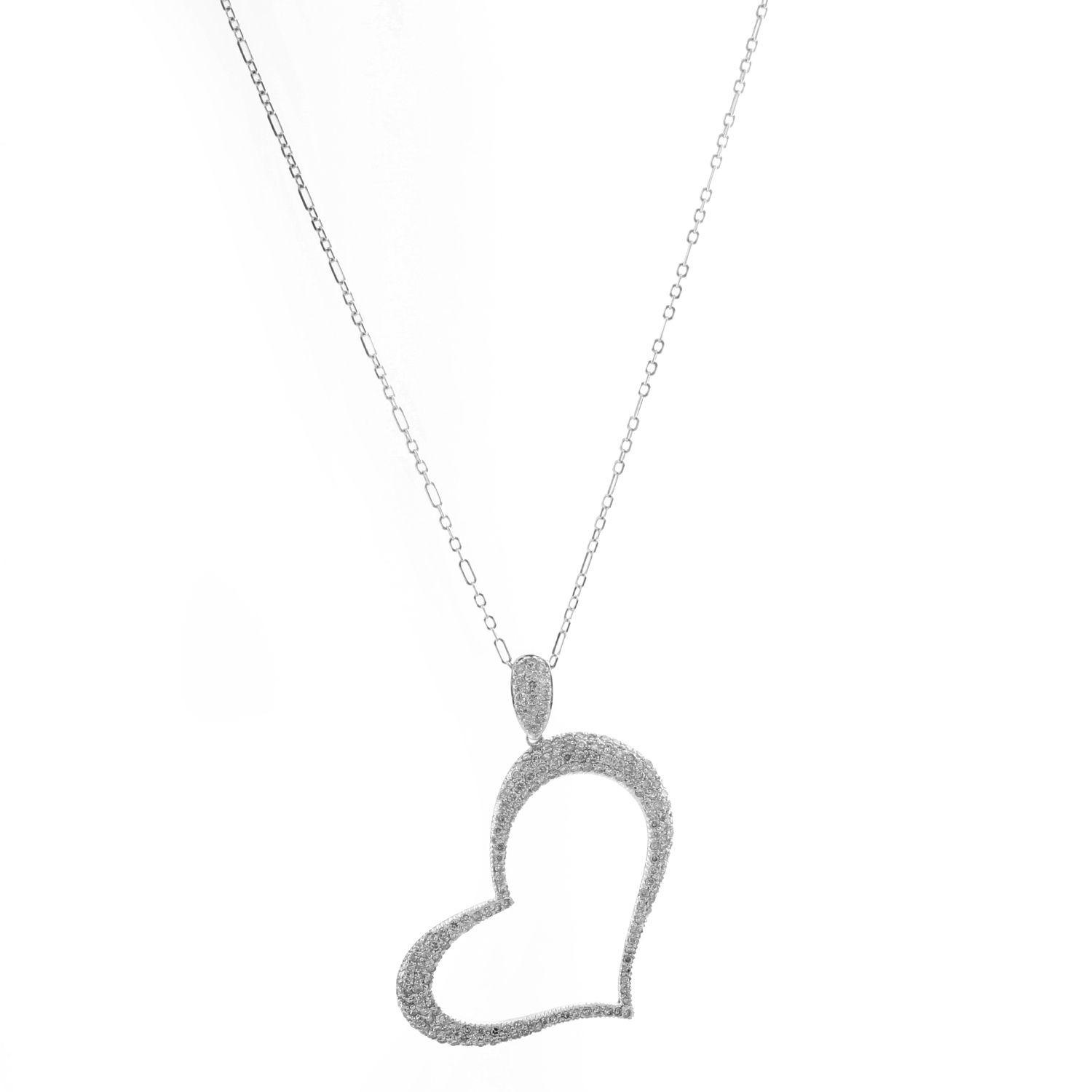 Pave Diamond Heart Pendant 18k White Gold Necklace